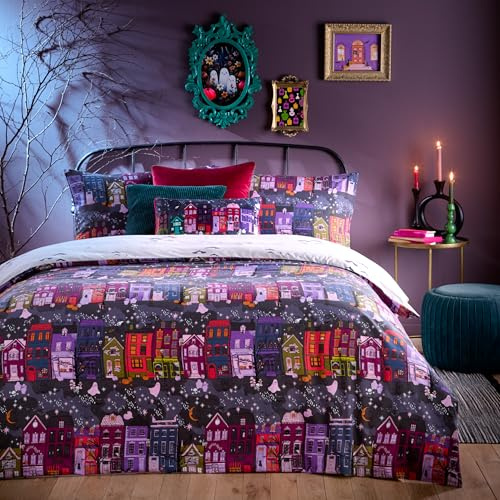 Furn. Juego de Funda nórdica Creepy Town Halloween - Carbón - Doble