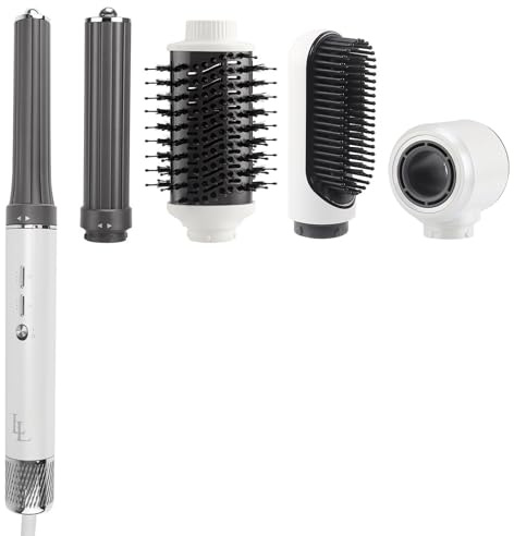 Largolash 6-in-1-Heißluftbürsten-Set, 135.000 Umdrehungen pro Minute, schnell trocknende Haarbürste, Lockenbürste, ionischer Hochgeschwindigkeits-Haartrockner, 1300 Watt (Weißes Silber)