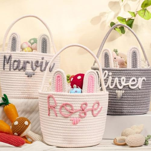 Cestino pasquale personalizzato per bambini, con nome personalizzato, cestino per la caccia alle uova, regalo di Pasqua per bambini, ragazzi e ragazze, secchio pasquale