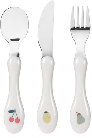 LÄSSIG Kinderbesteck Set 3-teilig Löffel Gabel Messer Edelstahl Kunststoffgriff/Cutlery Happy Fruits