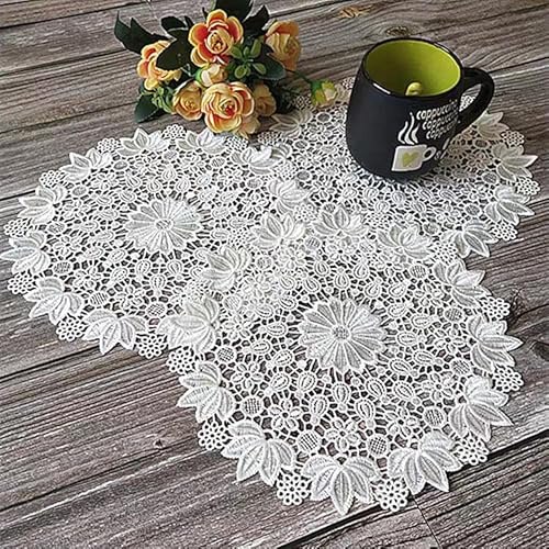 Yulakes 6 Stück weiße Spitze Runde Stickerei Tisch Tischset ，Handarbeit Geklöppelt Spitzendeckchen Baumwolle Placemat Blume Matte，Spitzendeckchen Häkeldeckchen Tischdecke (20cm)