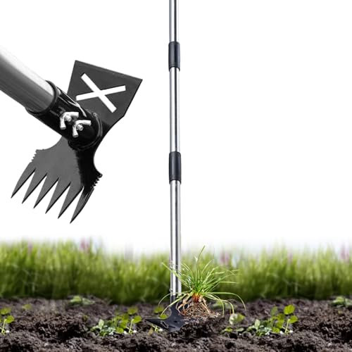 Outil D'arrache-Mauvaises Herbes avec Long Manche, 120 Cm 2 en 1 Manuel De Mauvaises Herbes Et Houes De Jardin, Traction De Désherbage Robuste pour Cour, Pelouse, Terrasse, Jardin