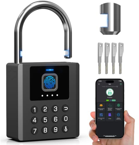 Anweller Vorhängeschloss Fingerabdruck mit Zahlencode – wetterfestes Zahlenschloss mit starkem 8 mm Bügel– für Tore, Zäune, Schuppen, Garagen, Garten & Spinde