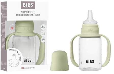 BIBS Sippy Bottle, 150 ml, Easy-Grab Handles & Silicone Spout, Leak-Proof, Sippy Cup for Toddlers, BPA-Free, 0+ Months - Sage