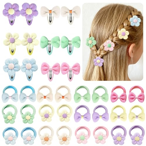 36 Gomas para el Pelo de Bebé, Cintas y Clips Suaves con Lazos y Flores, Accesorios para el Cabello en Colores Dulces