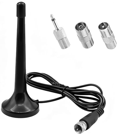 FM DAB FM-radioantenn, radioantenn för stereosystem, HiFi-mottagare, inomhus DAB + teleskopantenn med magnetisk bas, 3 meter förlängningskabel, F-kontakt adapter för AV-mottagare, tuner, förstärkare