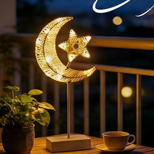 SKIKHN Halvmåneformad bord, LED-bord för Ramadan, måne och stjärna, för muslimsk Eid Mubarak heminredning