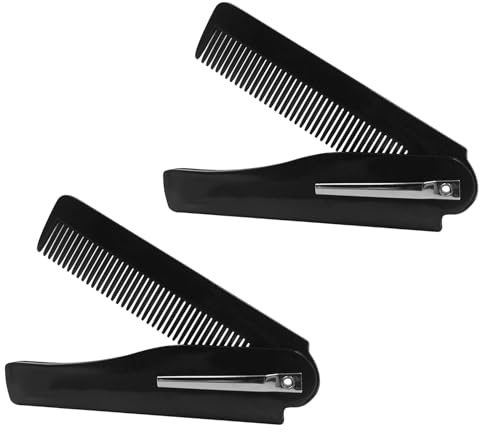 2 Piezas Peine Plegable para Barba y Bigote, Cepillo de Bolsillo para Hombre, Peine de Plástico Negro Antiestático para Viaje y Uso Diario, Cuidado del Cabello