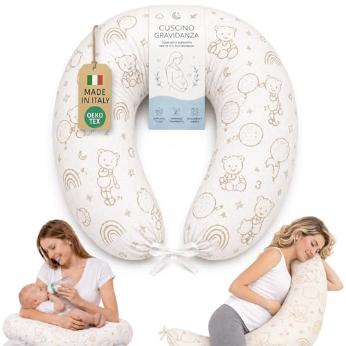 The Double Twenty Cuscino Gravidanza e Allattamento in Fiocco di Memory Foam – Federa Ipoallergenica Sfoderabile – Supporto Ergonomico per Dormire Meglio OEKO-TEX e Made in Italy