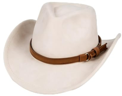 Cowboy Hat for Women and Men, Western Faux Leather Cowboy Cowgirl Hat Classic Wide Edge Fedora Hats for Men & Women Rock Wide Edge Beige
