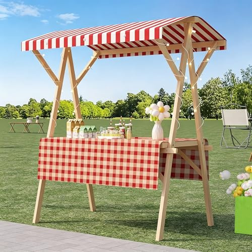 STCERY Estante Plegable para Puesto De Mercado, Carrito De Comida Portátil con Toldo, Carrito De Venta para Exteriores, Expositor Móvil Tipo Quiosco(Red 1,120cm/47.2in)