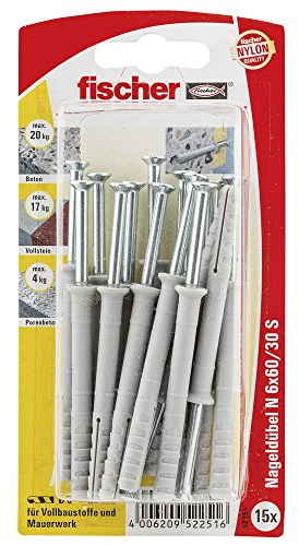 fischer 052251 6X60/10 S SB-Karte, Inhalt Nageldübel N 6 x 60, 15 x Nagelschraube 4 x 64 Z, vormontiert