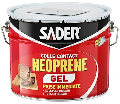 Sader Colle Contact Néoprène Gel – Colle Extra Forte Tous Matériaux – Prise Immédiate – Idéale pour Supports Poreux ou Verticaux – Seau de 2,5 L