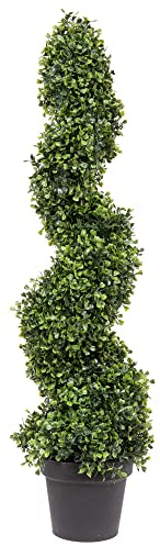 Vickerman Artificial Boxwood Topiary Spiral Tree 3 Foot Tall - Potted Natural Green Boxwood - UV Resistant Indoor Outdoor Home Patio Front Door Faux Decor