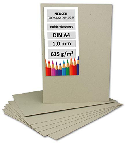 500 stycken bokbindningspapper DIN A4 – tjocklek 1,0 mm (0,1 cm) – grammage: 615 g/m² – format: 29,7 x 21,0 cm – färg: grå-brun