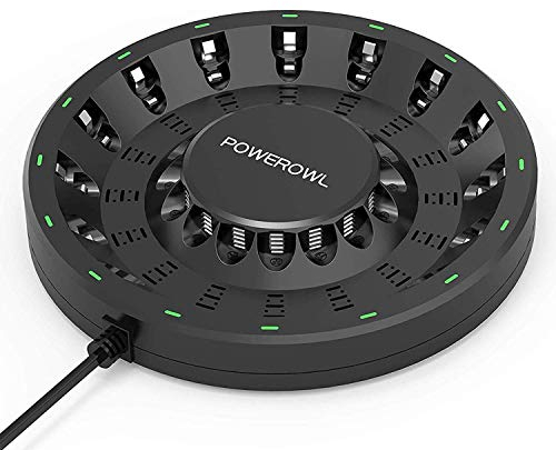 POWEROWL Cargador de Pilas Recargables AA AAA con 16 Ranuras para Ni-MH Ni-CD Baterías Recargable