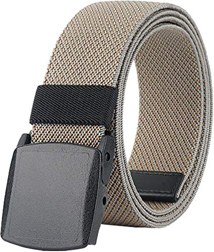 LionVII Plastic Belts Men Women Elastic Stretch Canvas No-Metal Buckle for Work, Adjustable Trim to Fit 28-49 Waist