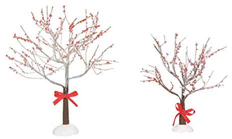 Department 56 Village Accessories Crabapple Trees with Ribbons Figurine Set, 8.75 and 6.5 Inch, Multicolor