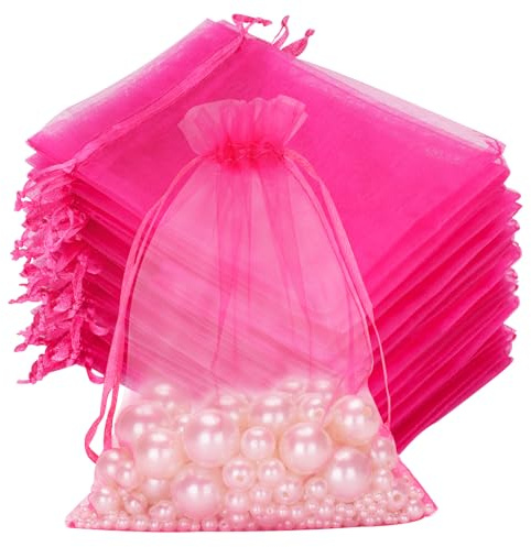 G2PLUS Rose Organza Gift Pouches 13x18 cm: Medium Favor Bags, 50 PCS | Wedding Jewelry Bags, Clear Mesh Pouches for Wedding, Christmas, Birthday, Anniversary