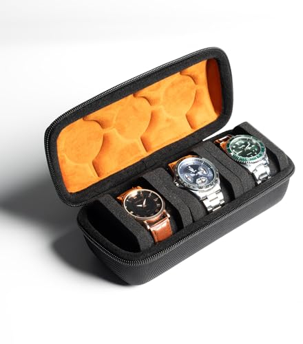 AUKURA 3 SLOTHard Watch Roll Travel Case, Zipper Case Storage and Organizer for Men and Women, with anti-move watch pillow (Black 3slot)