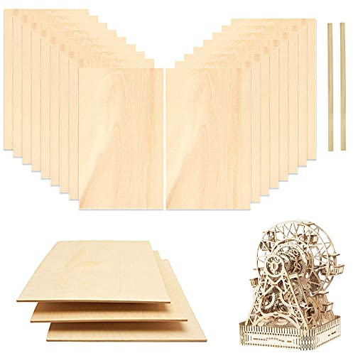 DIKEBAO 20 Stück Bastelholz Platten Lindenholz 3mm Sperrholzplatte Set Pappelsperrholz 20x10 Balsaholz Platten Dünn Holzplatte Basteln Brett Sperrholz+2 Bleistifte für Handwerk Holzgravur DIY Modell