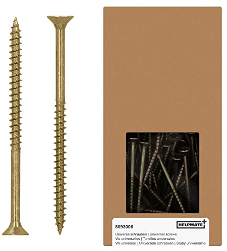 HELPMATE - Viti universali a testa svasata 5,0 x 80 giallo passivate - 150 viti per legno con attacco PZ 2 e filettatura parziale - Viti per truciolato per interni ed esterni protetti