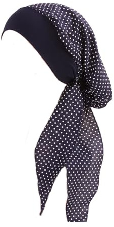 JUHONNZ Chimio Turban pour Femmes,Écharpe de Tête en Satin Casquette de Turban en Coton Couvre-tête Elastique Mousseline Bandana Casquette pour Femmes Cancer(Point Bleu)