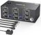 KVM Switch 3 moniteurs 2 ordinateurs 8K@60Hz 4K@144 Hz, HDMI + 2 Displayport Commutateur KVM triple moniteur pour 2 PC partagés, 3 moniteurs et 4 ports USB3.0,télécommande filaire et 5 câbles inclus