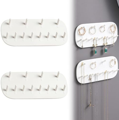 TMRBBesty Autoadhesivo Pared Joyas Gancho Autoadhesivo Joyas Gancho Soporte de Joyería de Pared El Plastico, Viene con 12 Ganchos en Forma de Diamante, Paquete de 2 Regalos Para Niñas y Mujeres