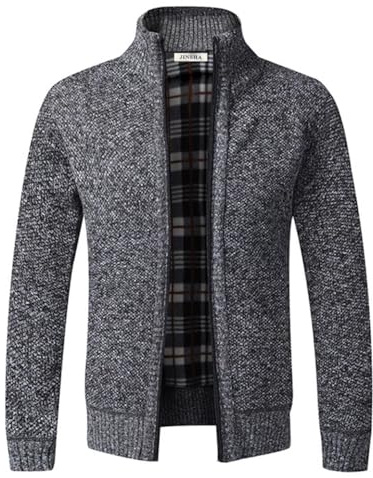 Jinsha Homme-Tricoté Cardigan-Pull Doublé-Polaire Manteau - Maille Veste épais Chaud Automne Printemps Hiver Loisirs Classique Business Mode Ouvrez-Front Col Haut Cardigan Veste Homme(Dark Gray L)