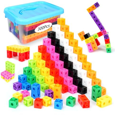 QUYSK 300 Pcs Linking Cubes for Kids - Counting Blocks with Storage Boxes, Connecting Cubes Math Manipulatives for Preschool & Elementary Aged Kids