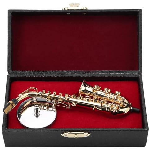 Saxofón Alto en Miniatura, Modelo de Saxofón con Soporte y Estuche Mini Instrumento Musical Modelo de Instrumento de Saxofón Adornos Adornos Musicales Chapados en Oro