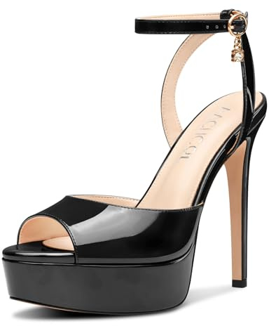 Aachcol Platform High Heel Sandals Peep Open Toe Stiletto Heels Ankle Strap Slingback Sexy Dress Shoes Wedding 13 CM Heels Black 9 UK