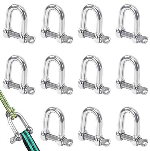 Grillete en Forma de D, M5 Grilletes D Anillo de Acero Inoxidable, Resistente D Grillete Cerradura, Shackle Grillete de Bloqueo Para Uso Marino, Acampar, Deportes, 12 Piezas
