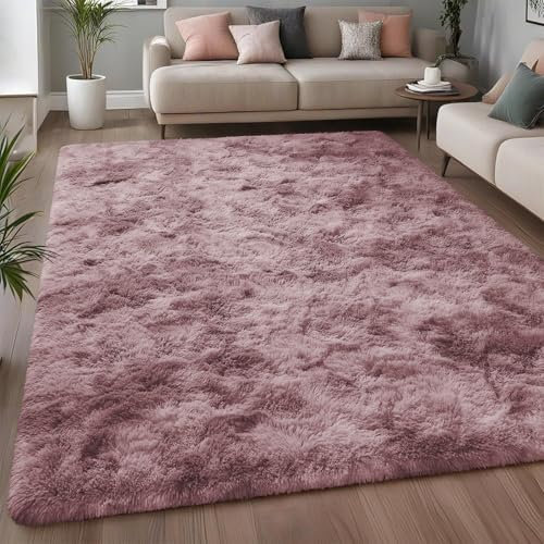 Aspire Homeware Rugs Living Room - Tie-Dye Pink Lilac Area Rugs for Bedroom Anti Slip - Modern Super Soft Plush Carpets for Lounge – Fluffy Shaggy Bedside Runner Rug for Kids Room, 80cm x 150 cm