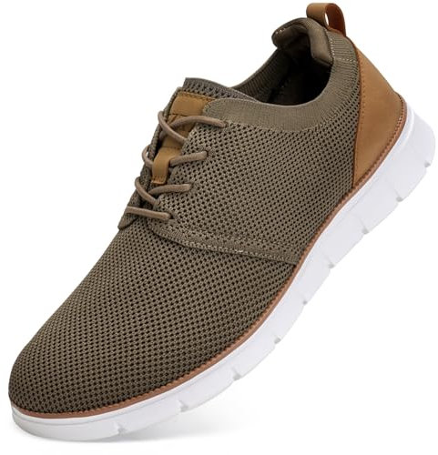 LEZTA Schuhe Herren Anzugschuhe Sneaker Oxfords Business Mesh Stoff Atmungsaktiv Sportschuhe Tennisschuhe Walkingschuhe Komfortabel Khaki B 44 EU