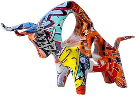 shpuuyy Figura colorida de toro, estatuas creativas en forma de toro de graffiti, decoración de escritorio para sala de estar, dormitorio, lugar de trabajo, estantería