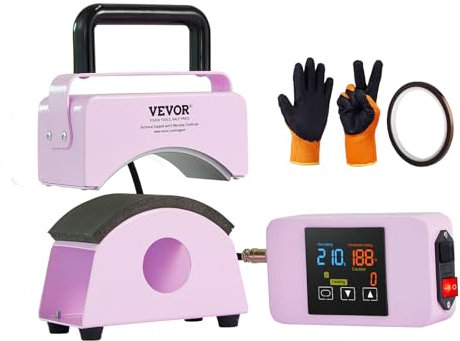 VEVOR Hutpresse, Mini-Hut-Hitzepresse für Kappen mit integriertem Bedienfeld, Kappenpresse mit 15 x 8 cm gebogener Heizplatte, Sicherheitsbasis und Handschuh, automatische Abschaltung, lila