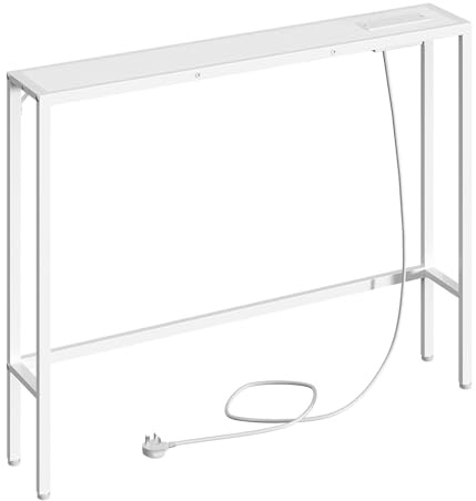 MAHANCRIS 100 cm Console Table, Hallway Table with Power Outlets and USB Port, Narrow Sofa Table, Long Behind Couch, Metal Frame, for Foyer, Living Room, White ACTWT968KE01