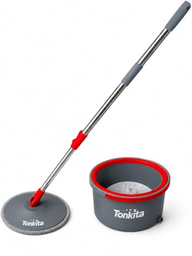 TONKITA | SPIN MOP Sistema Lavapavimenti con Secchio a Doppia Vasca, Mocio con Testa Rotante 360°, Pulizia Profonda con Microfibre Ultra-Cleaning, Lavaggio e Risciacquo Automatico