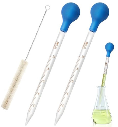 2 Pièces Pipettes 10ml, Pipette Graduée en Verre, Compte Goutte avec 2 Bouteilles à Aspiration en Caoutchouc Pour et 1 Brosse de, Compte Gouttes Pipette，Pour Pharmacie, Parfum, Laboratoire
