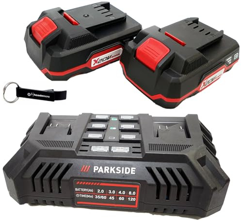 HEADNMORE® Bundle - Parkside® 20V Akku Doppelladegerät PDSLG 20 + 2X 2Ah Akku + HEADNMORE® Schlüsselanhänger