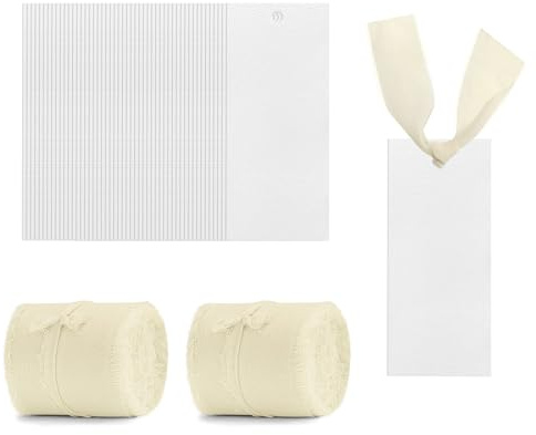 Modixun Lot de 50 marque-places pour décoration de table, cartes de nom vierges pour mariage avec 2 rouleaux de ruban en mousseline, étiquettes cadeaux pour réservation de sièges pour dîner de fête et