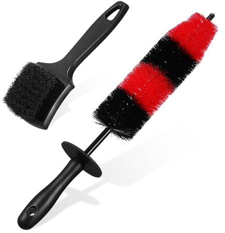 IMIKEYA Cepillo de Limpieza para Neumáticos y Llantas con Mango Ergonómico Cabezal Flexible y Cerdas Rígidas para Detailing y Eliminación de Polvo Coches y Motos