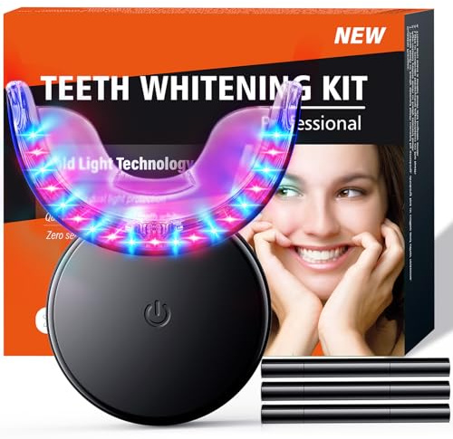 Postuvix LED Teeth Whitening Kit with Dual Red Blue Light Tray & Bleaching Gel Pen - Professional Tooth Whitener for Effectively Removing Coffee, Wine, Smoking Stains for Whiter Teeth at Home