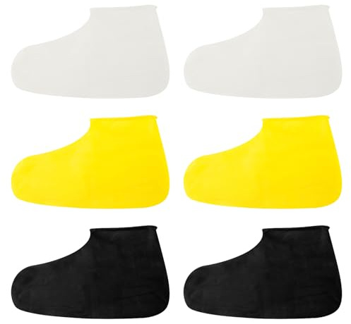 wellrun 3 Pairs Thickened Waterproof Shoe Covers,Rubber Rain Boot Overshoes,Folding Non-Slip Reusable Waterproof Shoe Covers for Outdoor Hiking,Camping,Fishing,Travel - Black,White,Yellow