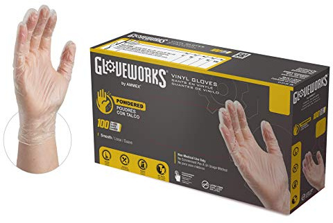GLOVEWORKS Clear Vinyl Industrial Gloves, Box of 100, 3 Mil, Size Large, Latex Free, Powdered, Disposable, Non-Sterile, Food Safe, IV46100-BX