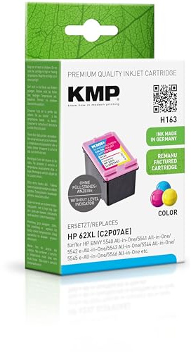 KMP Tintenpatrone passend für HP 62XL (C2P07AE) 3-farbig - H163 - für Envy 5540 All-in-One 5541 All-in-One 5542 5543 5544 545 5546 5547 5548 5... etc.