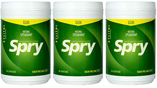 Spry Fresh Natural Xylitol Chewing Gum Dental Defense System - Aspartame-Free, Sugar-Free, Non-GMO, Gluten-Free (Spearmint, 550 Count - Pack of 3)