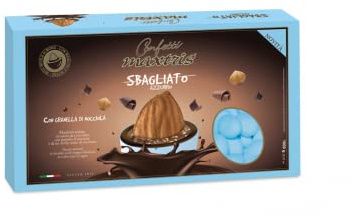 Dragées Maxtris 1 kg Humains Bandelette Bleu Clair au Fèves par Nocciola